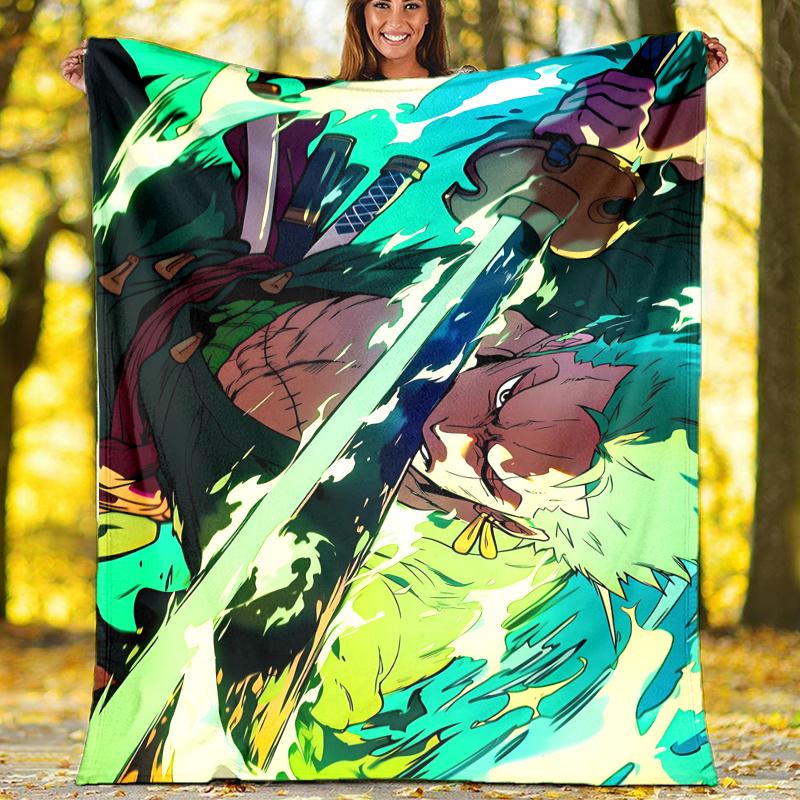 Roronoa Zoro Theme Printed Blanket,Perfect for Couch, Bed, Travel & Outdoor Use | Machine Washable, Cozy & Durable.