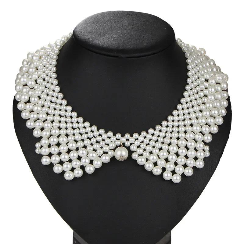 Ethnic Braided Pearl Fake Collar Standing Beads Detachable Female Party Bridal Dress Decoration