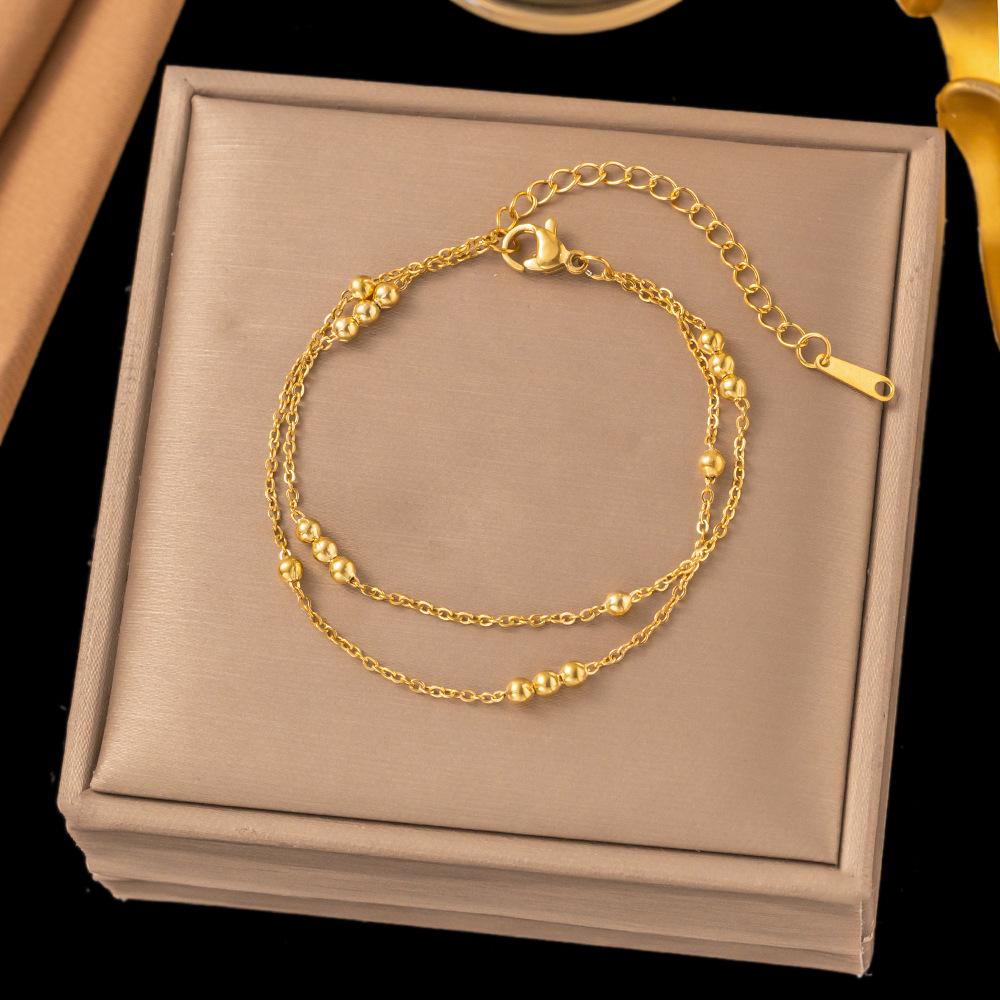 Stainless Steel Butterfly Bracelet Gold Steel Retro Love Heart Double-layer Chain Bracelet