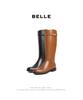 Belle Fashion Buckle Knight Boots Women's 2025 Winter New Texture Genuine Leather Comfortable Square Heel High Boots