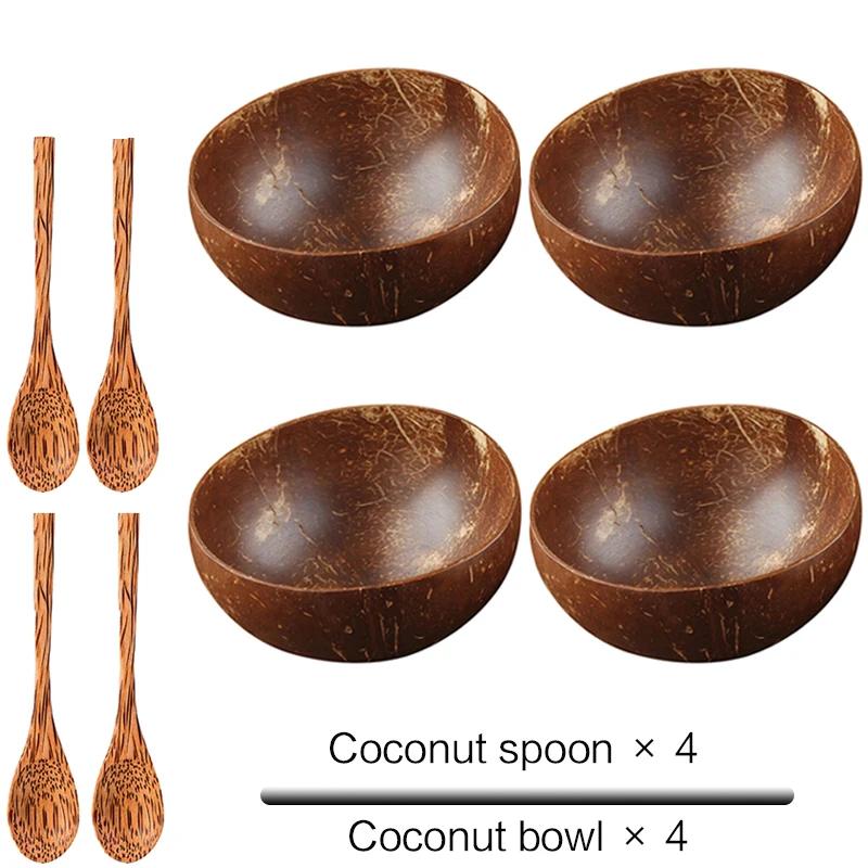 2/4/6pcs Coconut Bowl and Spoon Set 100% Natural Coconut Shell Kitchen Vegan,Buddha Smoothie Coco Bowl Birthday Gifts for Women
