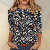 Women's Fashion Casual Three-quarter Sleeve Vintage Floral Print Round Neck Top