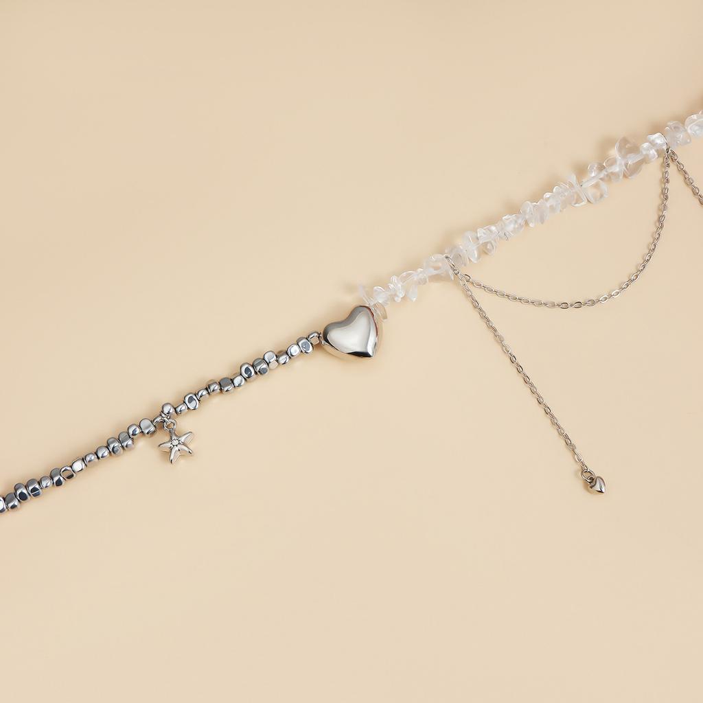 Стильное ожерелье из бусин из неправильных камней для званых ужинов, цепочка на ключицу с подвеской-сердцем, аксессуары для повседневной носки
