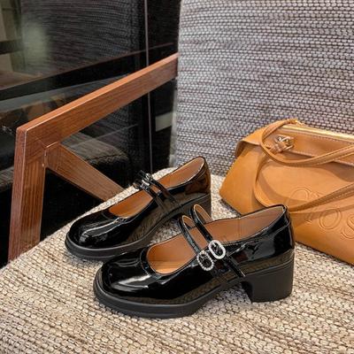 Модные Новые Женские Туфли-лодочки с Круглым Носком, Мелкие Слипоны, Лоферы, Женские Лакированные Туфли на Толстом Каблуке, Повседневные Офисные Туфли Мэри Джейн