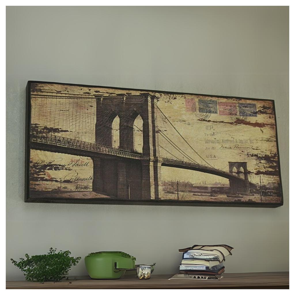 Wooden picture vintage old bridge in shabby chic style
