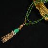 Emerald Long Chalcedony Jade Necklace, Chinese Beaded Tassel Sweater Chain, Crossbody , Womens Ethnic Style Jewelry