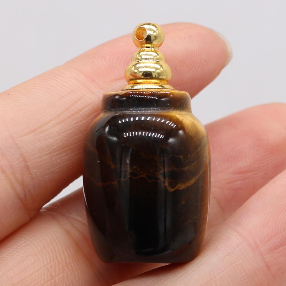 1Pc Small Natural Stone Perfume Bottle Pendants,Tiger Eye Stone Pendant Charms for Jewelry Making DIY Necklace Accessories Craft Gifts