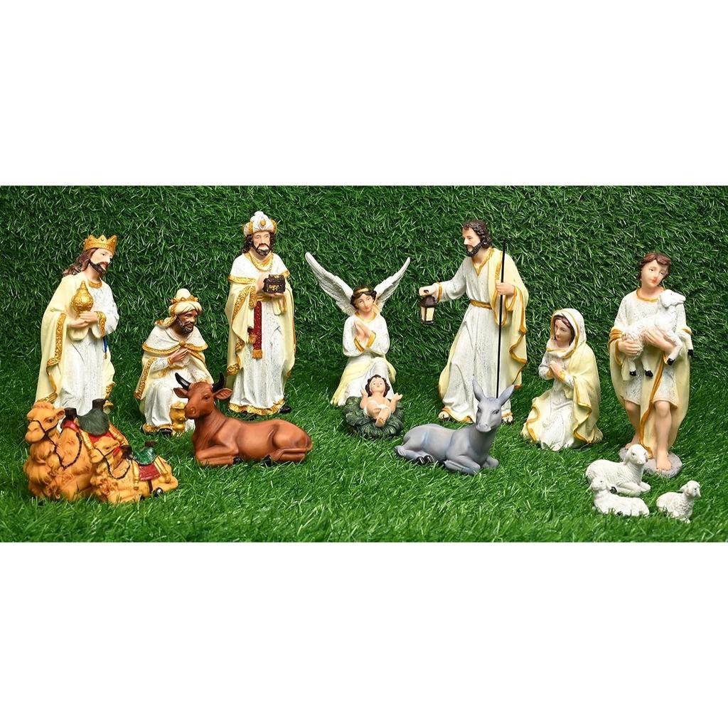 Рождественский набор из 15 предметов | Детский набор для кроватки, идеальный для рождественского подарка|Декор ( Пакет - Мария, Иосиф, Младенец Иисус, Ангел, 3 волхва, Пастух, 7 животных (6 дюймов)
