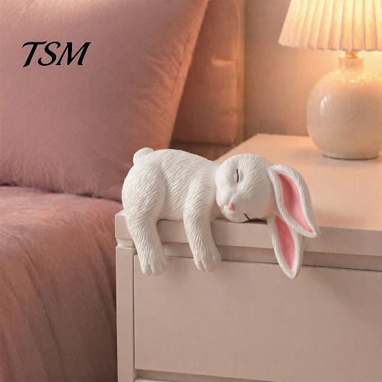 Shelf Edge Bunny Decor Sleeping Figurine for Edge, Lying Rabbit Resin Sculpture Animal Room Ornament, Statue Home Office Desk Monitor Table Ornament