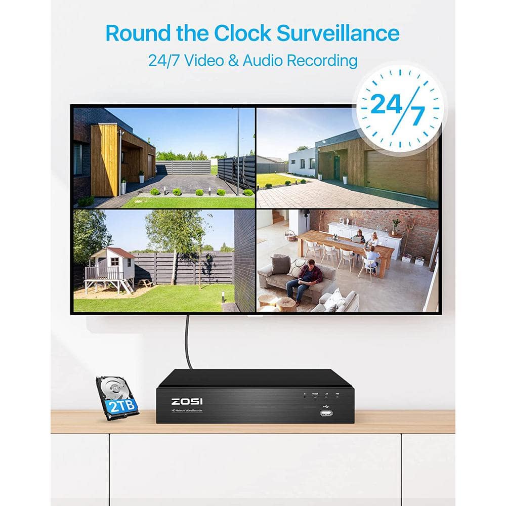 8-канальная 4K UHD 8-мегапиксельная система видеонаблюдения с PoE NVR с 4 проводными камерами-прожекторами, цветным ночным видением, двусторонней аудиосвязью