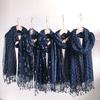 Navy Blue Scarf Japanese Style Pure Linen Printed Women'S Scarf Beach Sunscreen Silk Scarf