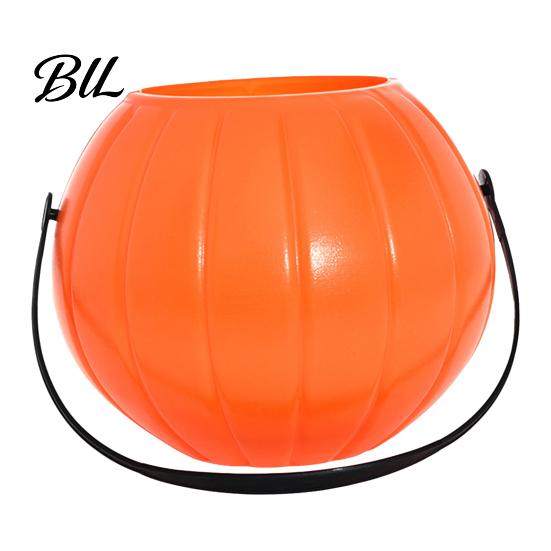 Halloween Home Decor Pumpkin Candy Bucket, Plastic Treat Holder with Handle, Kids Trick or Bags Party Favor Storage Container, Trick-or-Treat