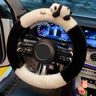 Чехол на руль для автомобиля, Зимний мультяшный плюшевый теплый чехол на ручку автомобиля, Нескользящие милые дополнения к декору автомобиля