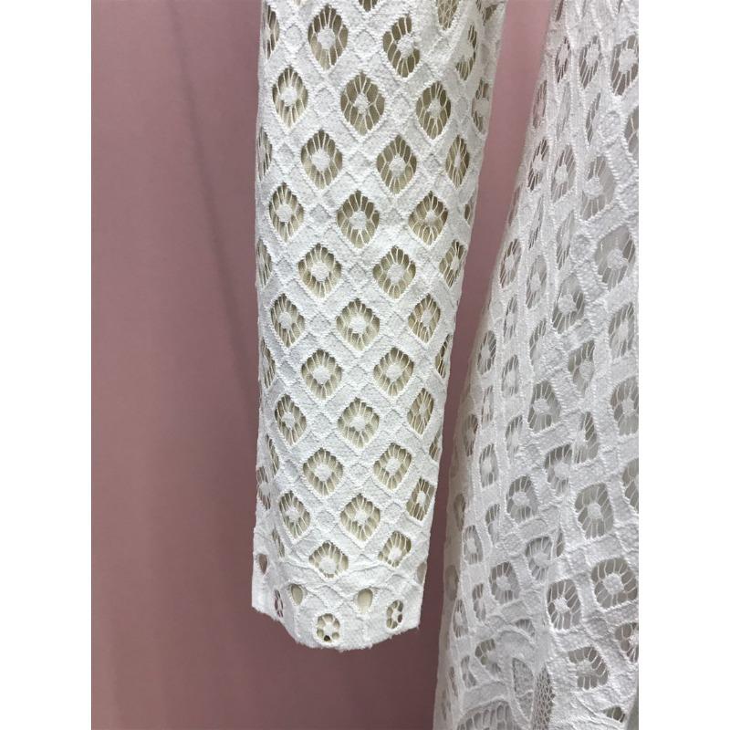 Women's Summer Round Neck Hollow Simple Lace Long Sleeve Slim Midi Dresses