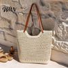 Portable Tote Bag Crochet Shoulder Bag, Large Capacity Lightweight Knit Handbag, Solid Color Handbag Summer Beach Purse for Women Holiday Commuting