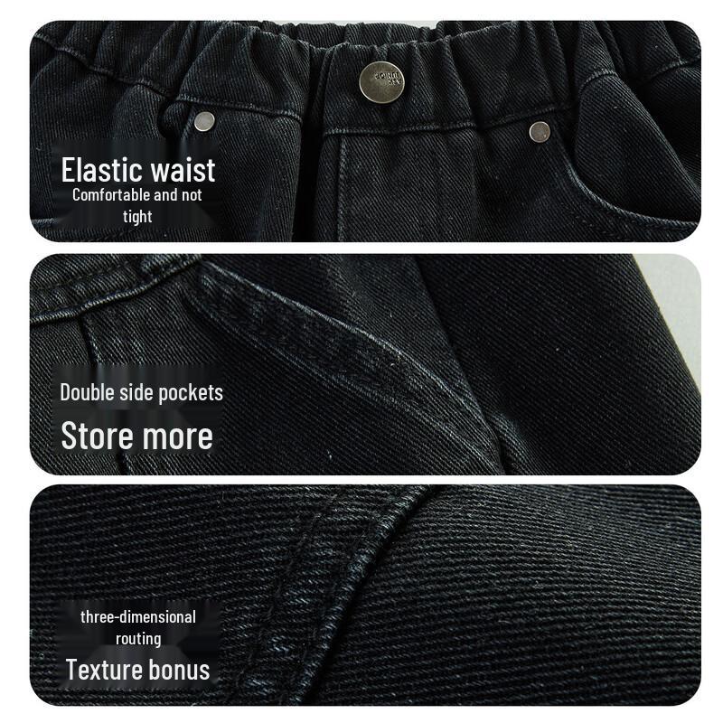 ASK JUNIOR Boys' Winter Fleece-Lined Loose Straight-Leg Jeans