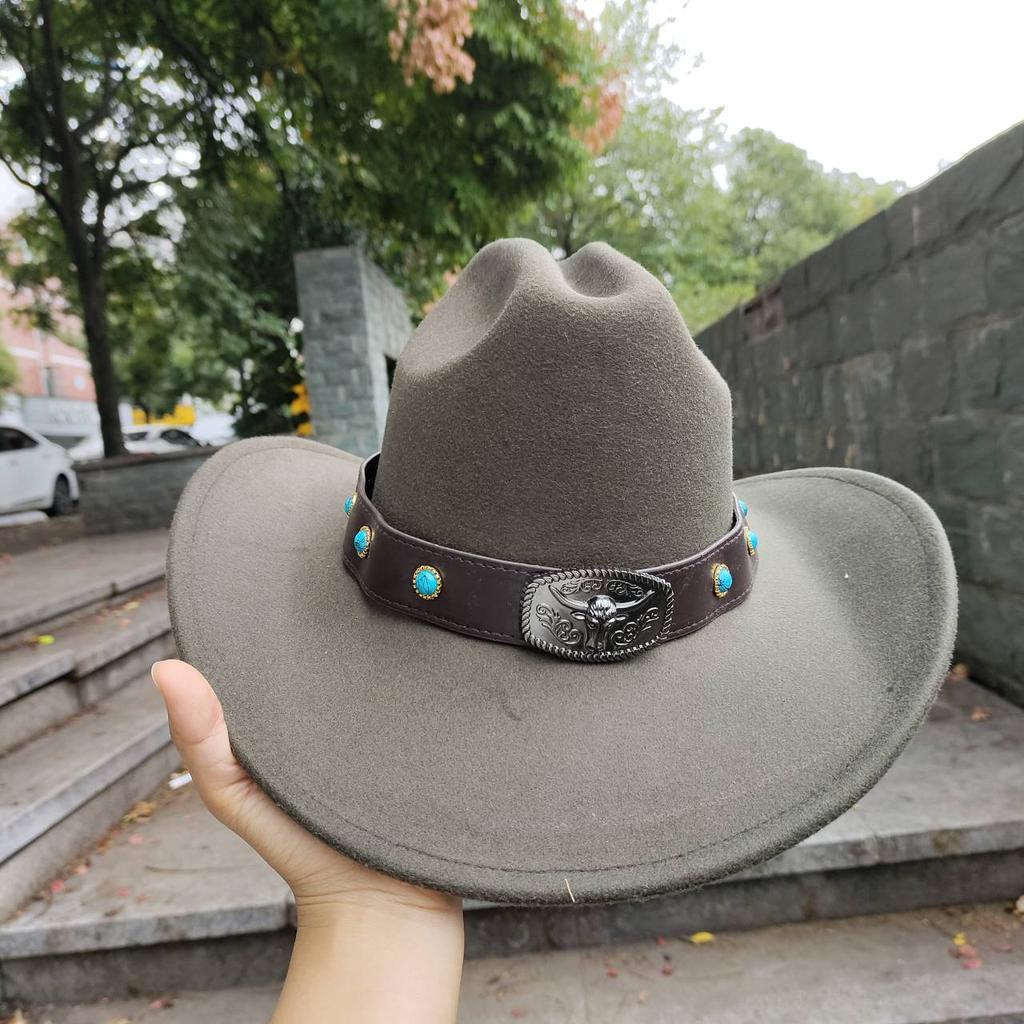 Осенне-зимняя мужская шерстяная ковбойская шляпа в стиле вестерн с металлической пряжкой, осенне-зимняя винтажная рыцарская шляпа из искусственной шерсти, ковбойская шляпа