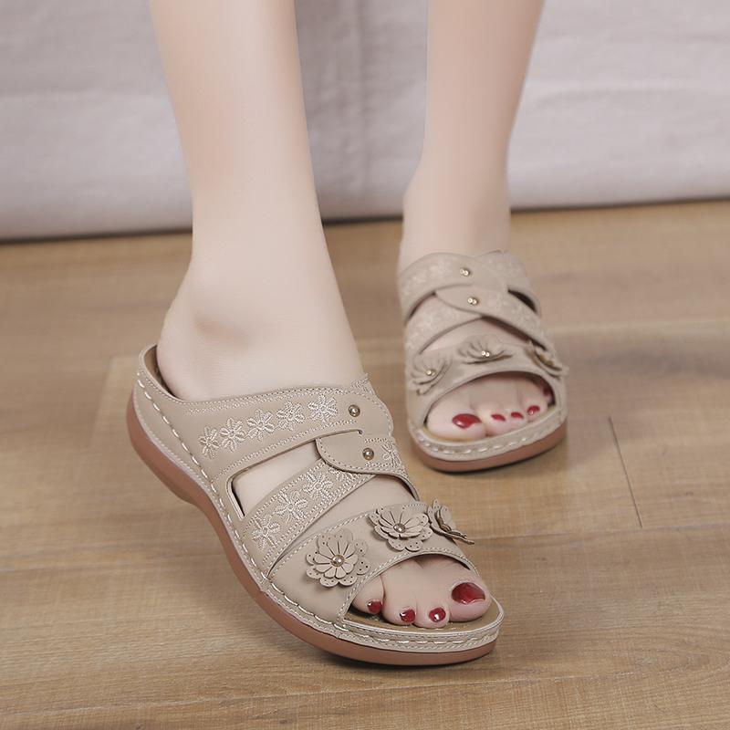 Модные летние женские босоножки на танкетке 2024 года, ортопедические босоножки с открытым носком, винтажные нескользящие кожаные повседневные женские туфли на платформе в стиле ретро