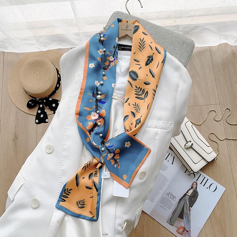 Ins Style Минималистский двухсторонний полосатый искусственный шелковый длинный шарф Атласный двухслойный шарф Французская элегантная ретро-повязка на голову
