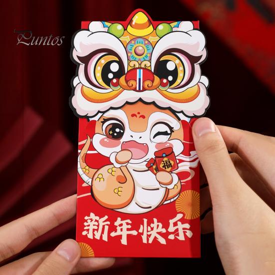 6 шт. Красные конверты с изображением змеи в виде мультяшных змей, год змеи, счастливые деньги, красные пакеты, праздничные конверты для денег, держатели для денег для свадеб в честь китайского Нового года