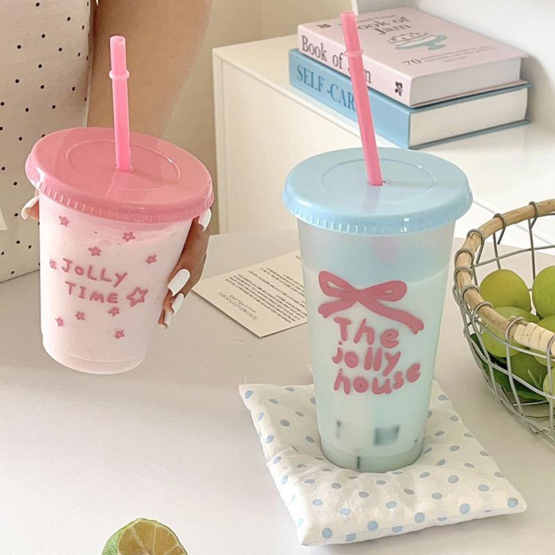1 шт. Ins Портативная многоразовая бутылка для питья Kawaii Бутылка для воды для кофе сока молочного чая Милые пластиковые холодные стаканы с крышкой-поилкой