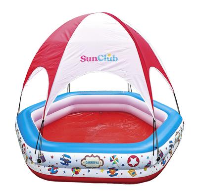 Бассейн-палатка JILONG Circus, 223 x 208 x 38 см (раздутый размер), с большим воздушным клапаном и сливной пробкой, JL-685009, Белый/Синий/Красный