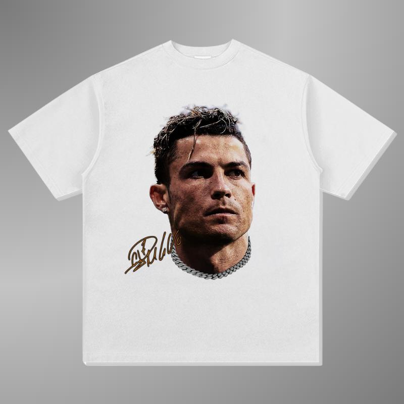 25ss New Big Face Print T-shirt Cristiano Ronaldo Football Superstar Short Sleeves Color Print Man Women Unisex Oversized Tees