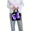 1pc, Purple Butterfly on Dark Background Printed Thermal Bag, Insulation Bag, Insulated Bag, No Food Contact, Suitable for Home,