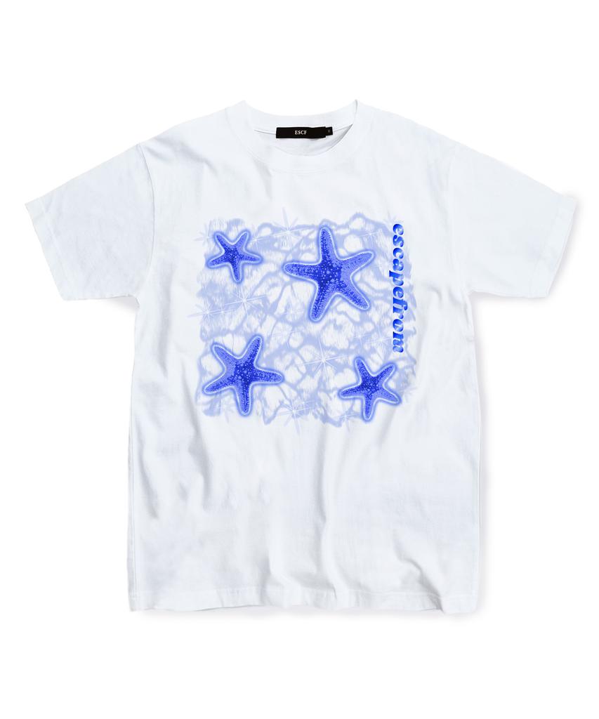 ESCAPEFROM Blue Starfish Print T-Shirt White