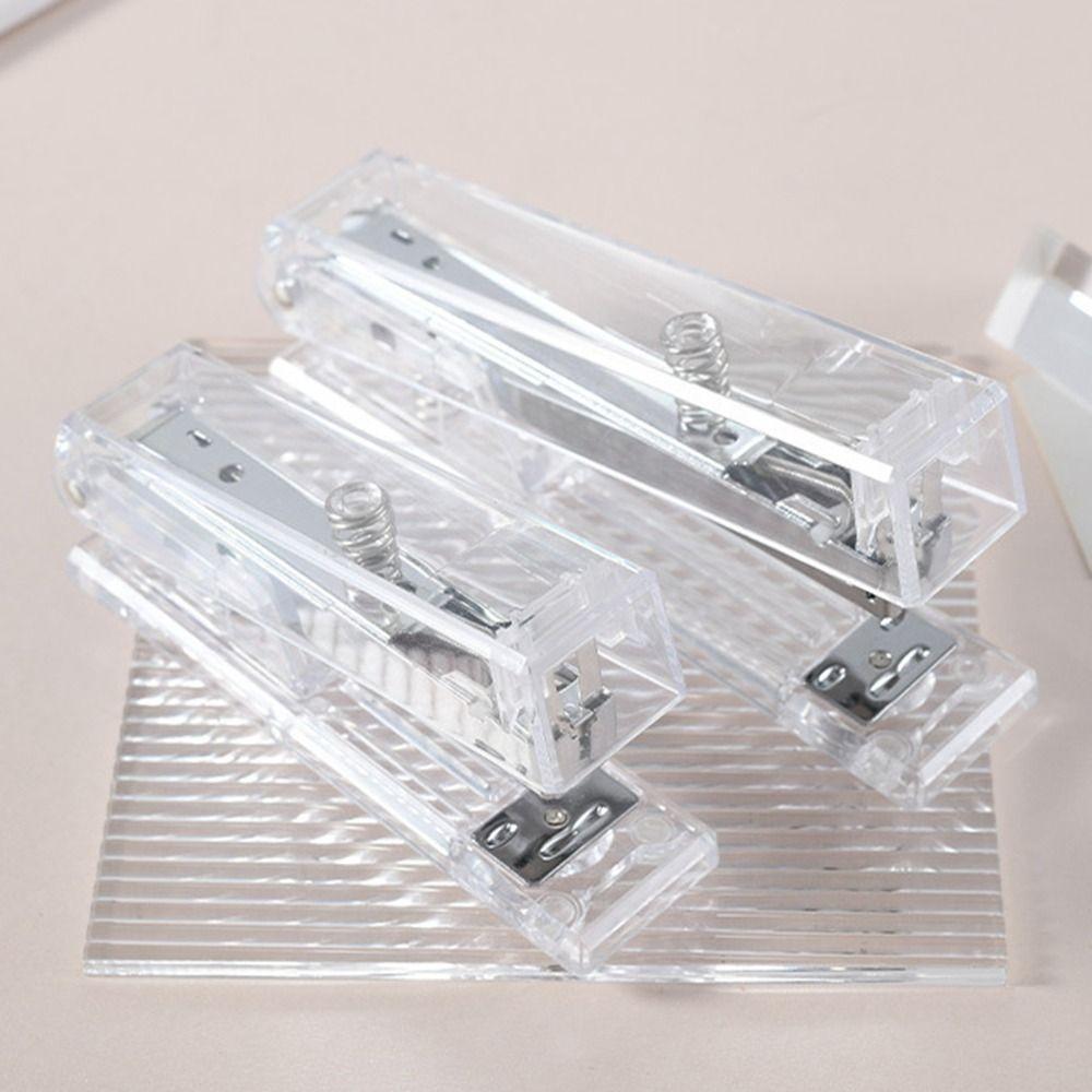 Manual Paper Stapler Rose Gold Book Binding Machines Transparent Stapler Student