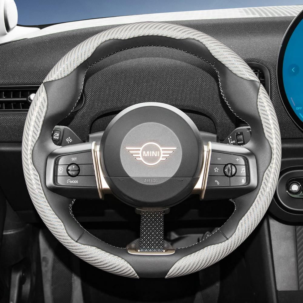 Suitable for Mini Carbon Fiber Texture Steering Wheel Cover with Segmented Quick-Release Design, Durable, for Models Such as Cooper 3-Door Countryman