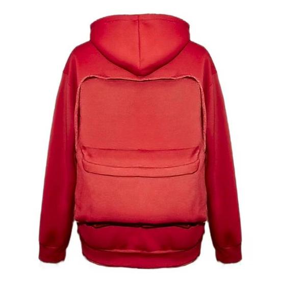 Men Sweatshirt Coat Hooded Long Sleeve Zipper Closure Hoodie Coat with Schoolbag Design Solid
