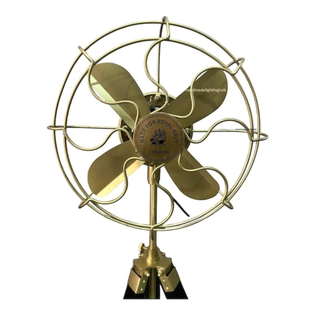 Pedestal Fan Brass Antique On Black Tripod Royal Navy Retro Modern Electric Industrial Floor Fan For Corner Home Decor Housewarming Gifts