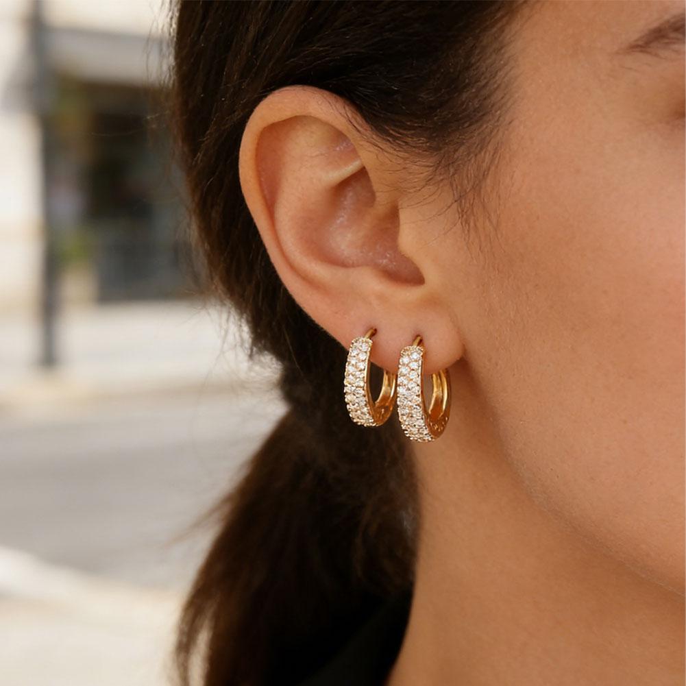Dazzling CZ Stone Paved Hollow Gold Color Hoop Earrings For Women Luxury Trendy Female Circle Statement Jewelry