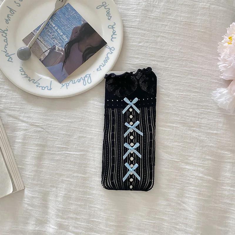 Сетчатые чулки Lolita Kawaii кружевные носки с оборками ажурные гольфы милые бантики JK Sweet Girls длинные носки женские чулки