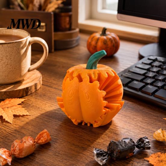 Rotating Pumpkin Figurine 3D Printed Gear Ball Fidget Toy, Flexible Spinner Ornaments, Durable Halloween Novelties Stress Relief Sensory Toy for Home