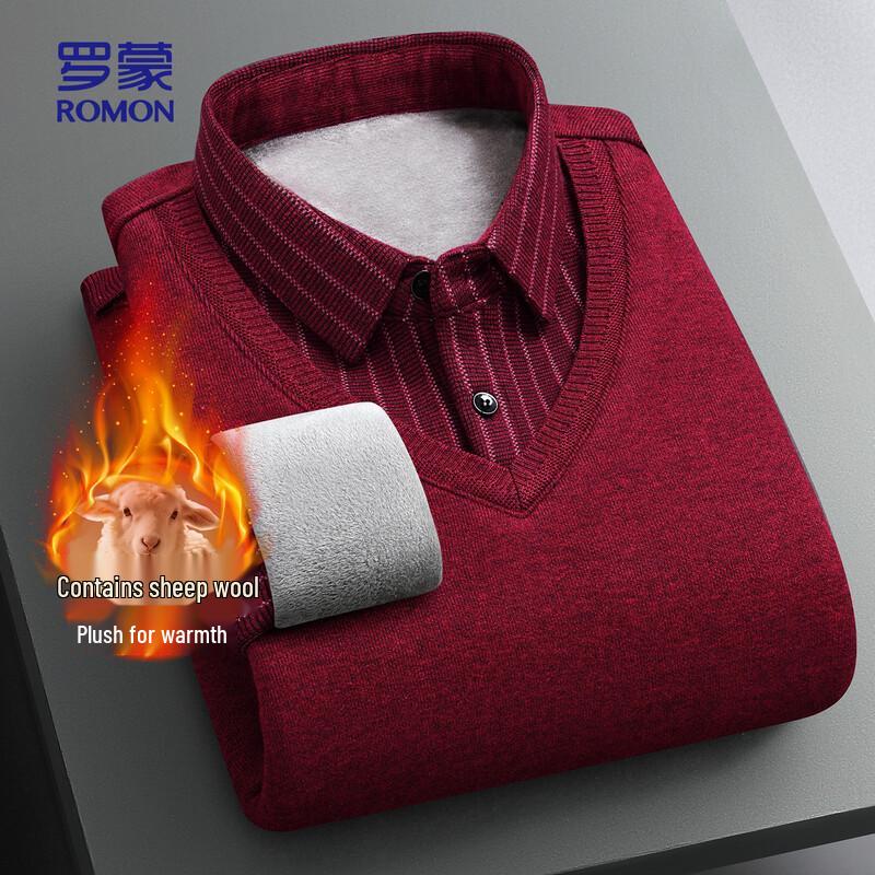 ROMON Мужской вязаный свитер из смесовой шерсти с флисовой подкладкой и воротником-поло