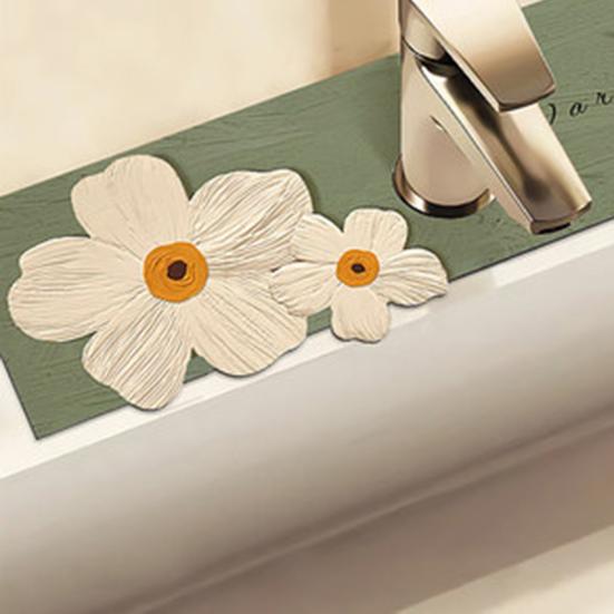 Коврик для смесителя для раковины, нескользящий снизу, хороший дренаж, прочный, с цветочным узором, ловушка для брызг, кухонные аксессуары