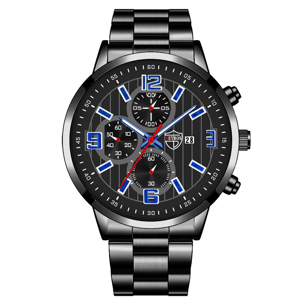 Steel Belt Men'S Watch Trendy Fashion Automatic Calendar Luminous Quartz Watch
