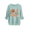 Womens Fleece Hoodie Casual Sports Thick Rugby Bow Print Round Neck Sweatshirt