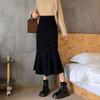 Осенне-весенняя женская тонкая юбка-русалка с рюшами и высокой талией, универсальная однотонная трикотажная расклешенная юбка с запахом на бедрах