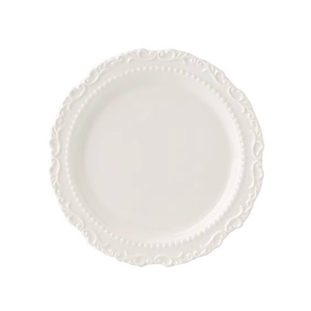 Embossed Design Ceramic Dessert Plate White/Yellow Color Western Dining Tableware Kitchen Use