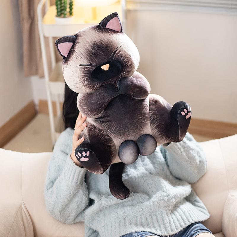 Cute Simulation Siamese Cat Stuffed Animal Toy Cartoon Cat Plush Toy Child Comfort Doll Girl Sleeping Soft Pillow Birthday Gift Christmas Gift