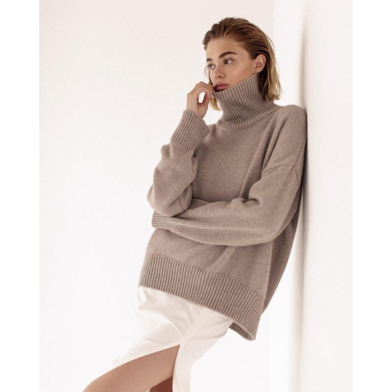 Turtleneck Solid Color Sweater Thick Pullover Women's Long Sleeved Top Warm Comfortable Loose Casual Knit Bottoming Shirt Commute Autumn and Winter