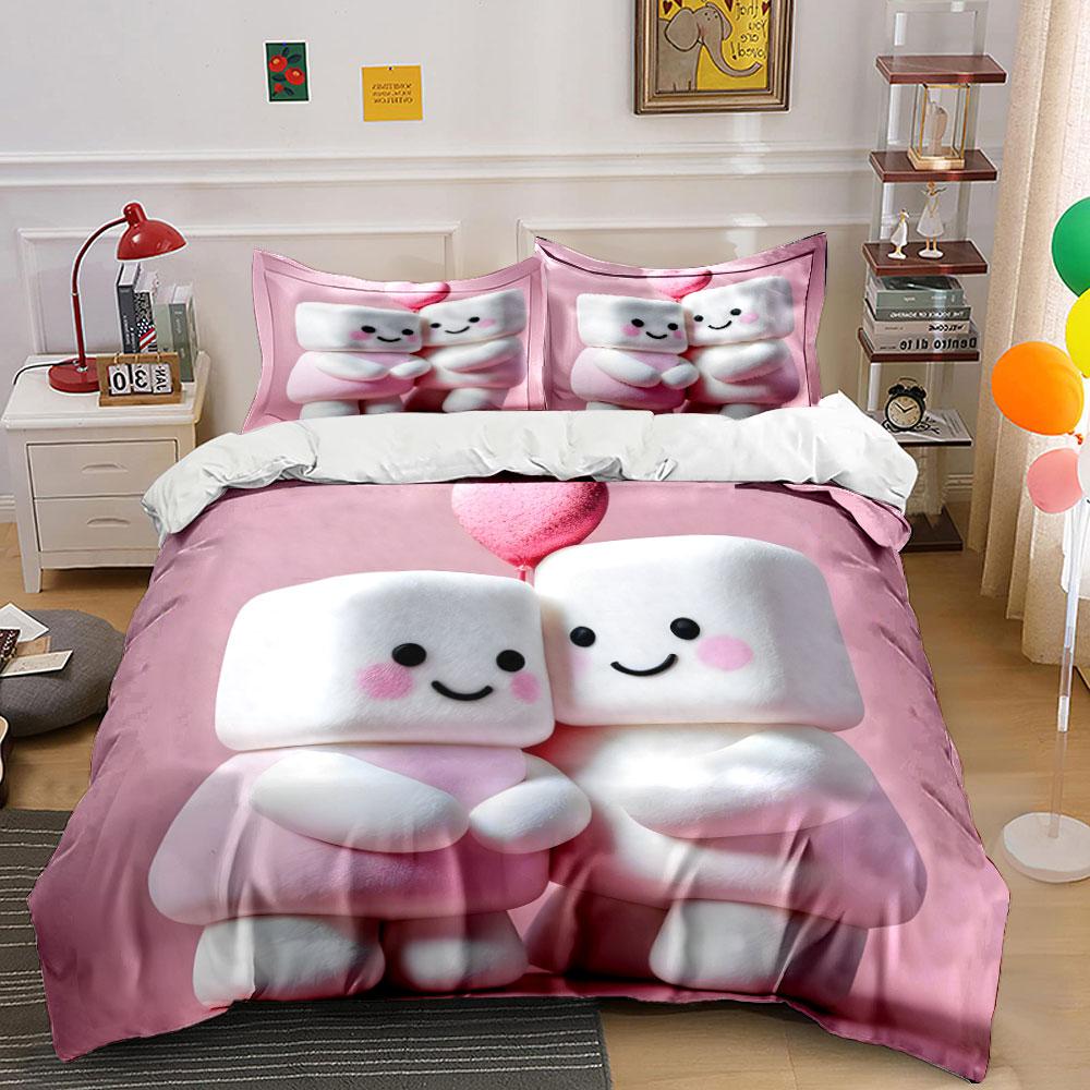 Cute Plush Couple Decorations Set Bedding Set with 1 Duvet Cover 2 Pillowcases Single Double King Queen, Gift