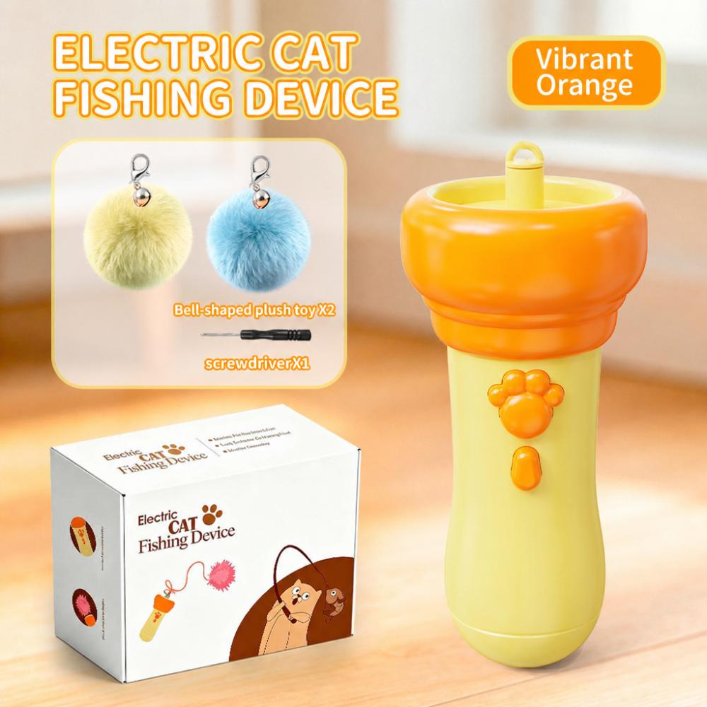 with Fluff Ball Electric Cat Teaser Wand USB Rechargeable Smart Cat Toys Indoor Outdoor Play