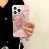 Plaid Flowers Suitable for Iphone16 Women's High End Apple 15 Protective Cover 14pro Lanyard 13 Soft Border