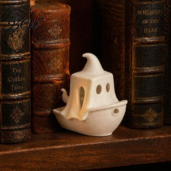 Durable Halloween Ornament 3D Printed Boat Figurine, Spooky Ghost Pumpkin Atmospheric Holiday Props Ship Statue for Party Tabletop Home Decor