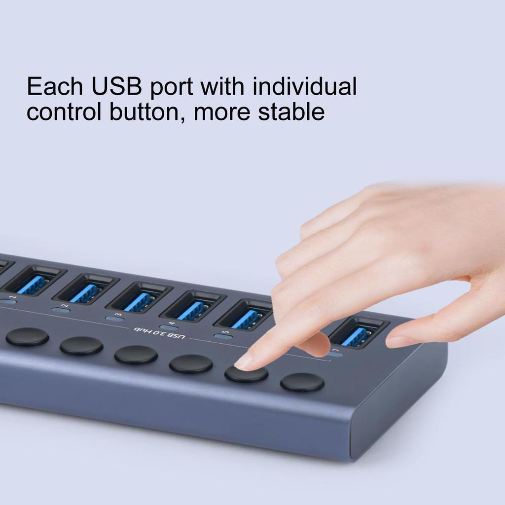 10-Port USB 3.0 Hub With 2.4A Fast Charging PD Port Supply Multi-Device Support for Computers and Laptops
