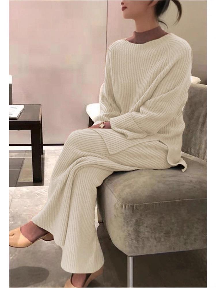 Женский повседневный вязаный комплект из двух предметов с длинным рукавом, однотонный, для осени/зимы 2025